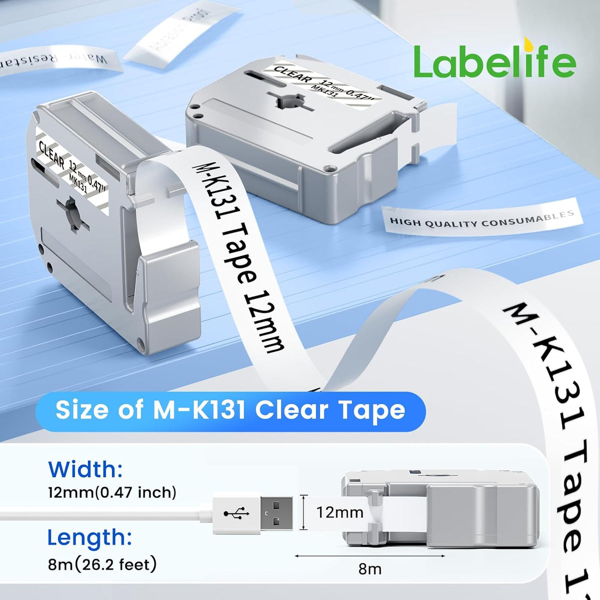 M-K231 Replace for M-K231s Brother M Tape 12mm 0.47 White P Touch | M-231 M231 PTM95 Label Tape White for Brother PT-M95 PT-65 PT-45 PT-80 PT-70 PT-90 Ptouch Label Maker Refills