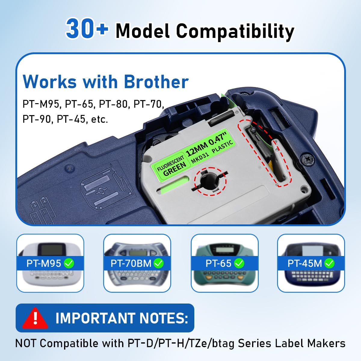 M-K231 Replace for M-K231s Brother M Tape 12mm 0.47 White P Touch | M-231 M231 PTM95 Label Tape White for Brother PT-M95 PT-65 PT-45 PT-80 PT-70 PT-90 Ptouch Label Maker Refills
