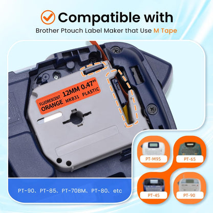 M-K231 Replace for M-K231s Brother M Tape 12mm 0.47 White P Touch | M-231 M231 PTM95 Label Tape White for Brother PT-M95 PT-65 PT-45 PT-80 PT-70 PT-90 Ptouch Label Maker Refills
