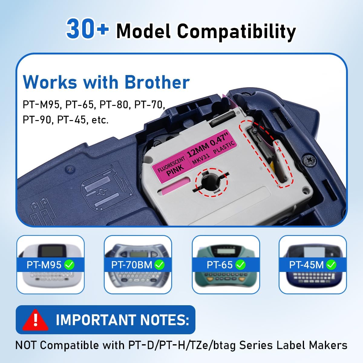 M-K231 Replace for M-K231s Brother M Tape 12mm 0.47 White P Touch | M-231 M231 PTM95 Label Tape White for Brother PT-M95 PT-65 PT-45 PT-80 PT-70 PT-90 Ptouch Label Maker Refills