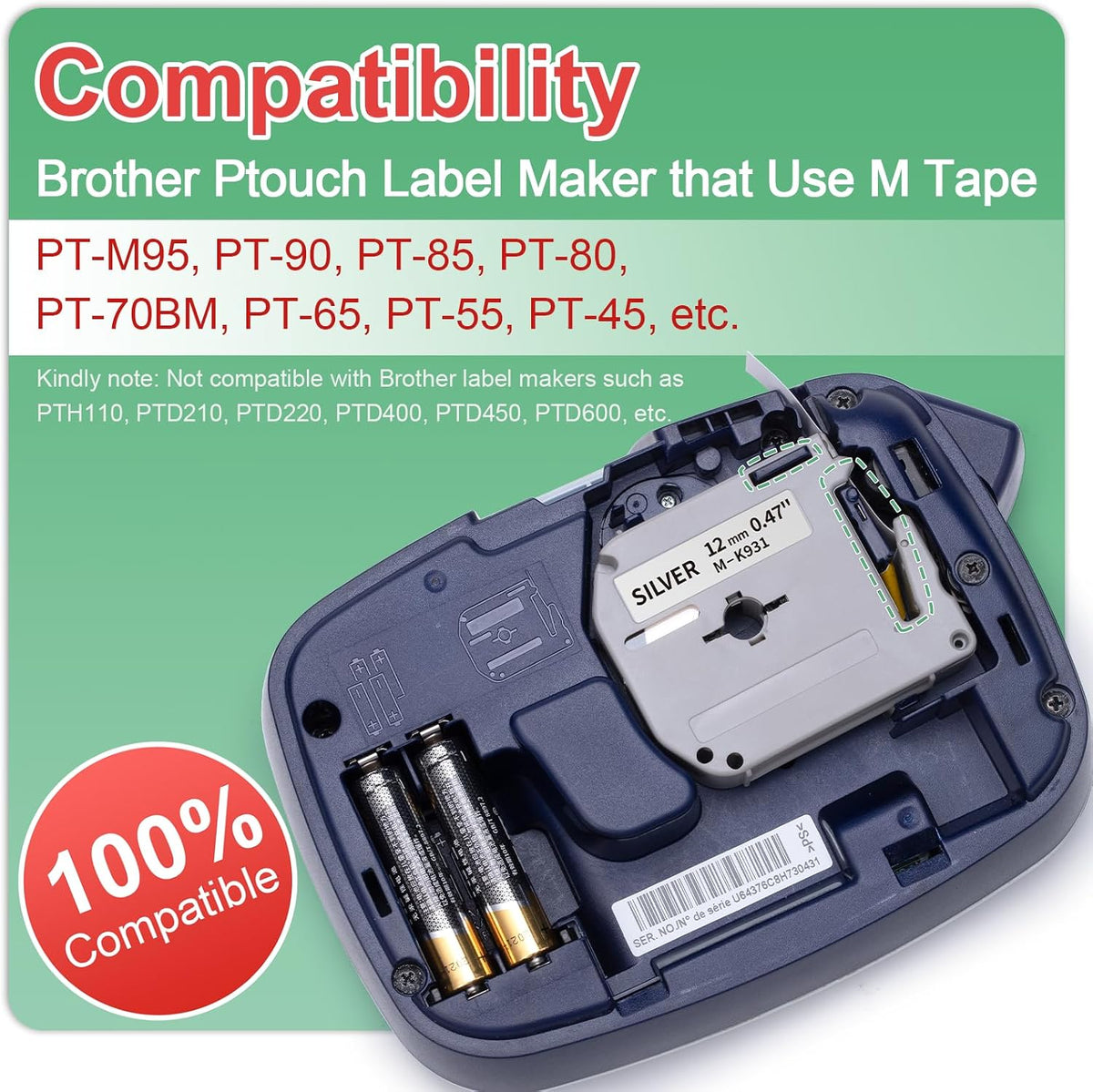 M-K231 Replace for M-K231s Brother M Tape 12mm 0.47 White P Touch | M-231 M231 PTM95 Label Tape White for Brother PT-M95 PT-65 PT-45 PT-80 PT-70 PT-90 Ptouch Label Maker Refills