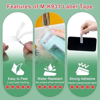 M-K231 Replace for M-K231s Brother M Tape 12mm 0.47 White P Touch | M-231 M231 PTM95 Label Tape White for Brother PT-M95 PT-65 PT-45 PT-80 PT-70 PT-90 Ptouch Label Maker Refills