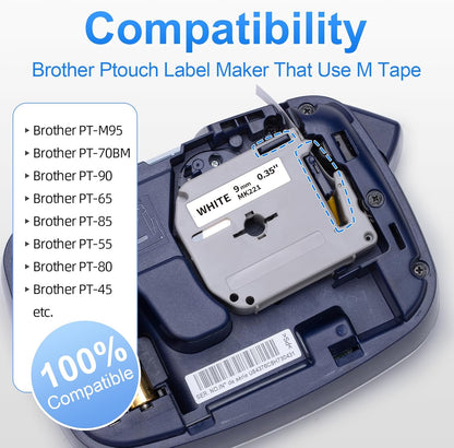 M-K231 Replace for M-K231s Brother M Tape 12mm 0.47 White P Touch | M-231 M231 PTM95 Label Tape White for Brother PT-M95 PT-65 PT-45 PT-80 PT-70 PT-90 Ptouch Label Maker Refills