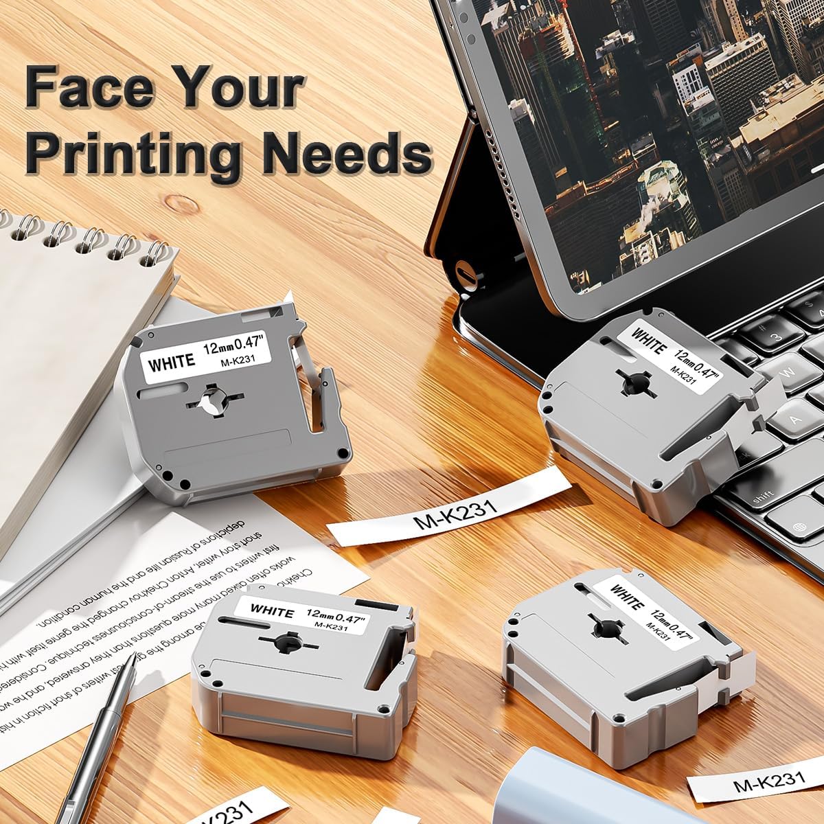 M-K231 Replace for M-K231s Brother M Tape 12mm 0.47 White P Touch | M-231 M231 PTM95 Label Tape White for Brother PT-M95 PT-65 PT-45 PT-80 PT-70 PT-90 Ptouch Label Maker Refills