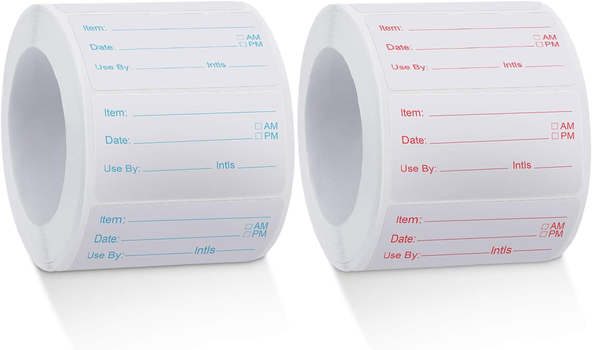 1000 Pcs Dissolvable Food Labels for Container Removable Canning Labels Food Storage Stickers for Home Restaurant Canning Container Rotation, Red and Blue, 500 Labels Per Roll