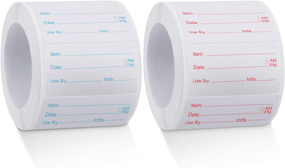 1000 Pcs Dissolvable Food Labels for Container Removable Canning Labels Food Storage Stickers for Home Restaurant Canning Container Rotation, Red and Blue, 500 Labels Per Roll