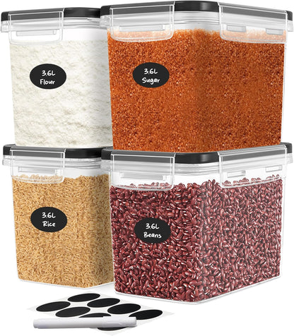 Extra Large Flour and Sugar Storage Containers 6.5L/220 Fl. oz; Set of 2 Plastic Bulk Airtight Food Storage Rice Containers With Lids - Kitchen Pantry Organizer and Storage Canisters, Marker & Labels