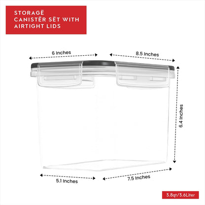 Extra Large Flour and Sugar Storage Containers 6.5L/220 Fl. oz; Set of 2 Plastic Bulk Airtight Food Storage Rice Containers With Lids - Kitchen Pantry Organizer and Storage Canisters, Marker & Labels
