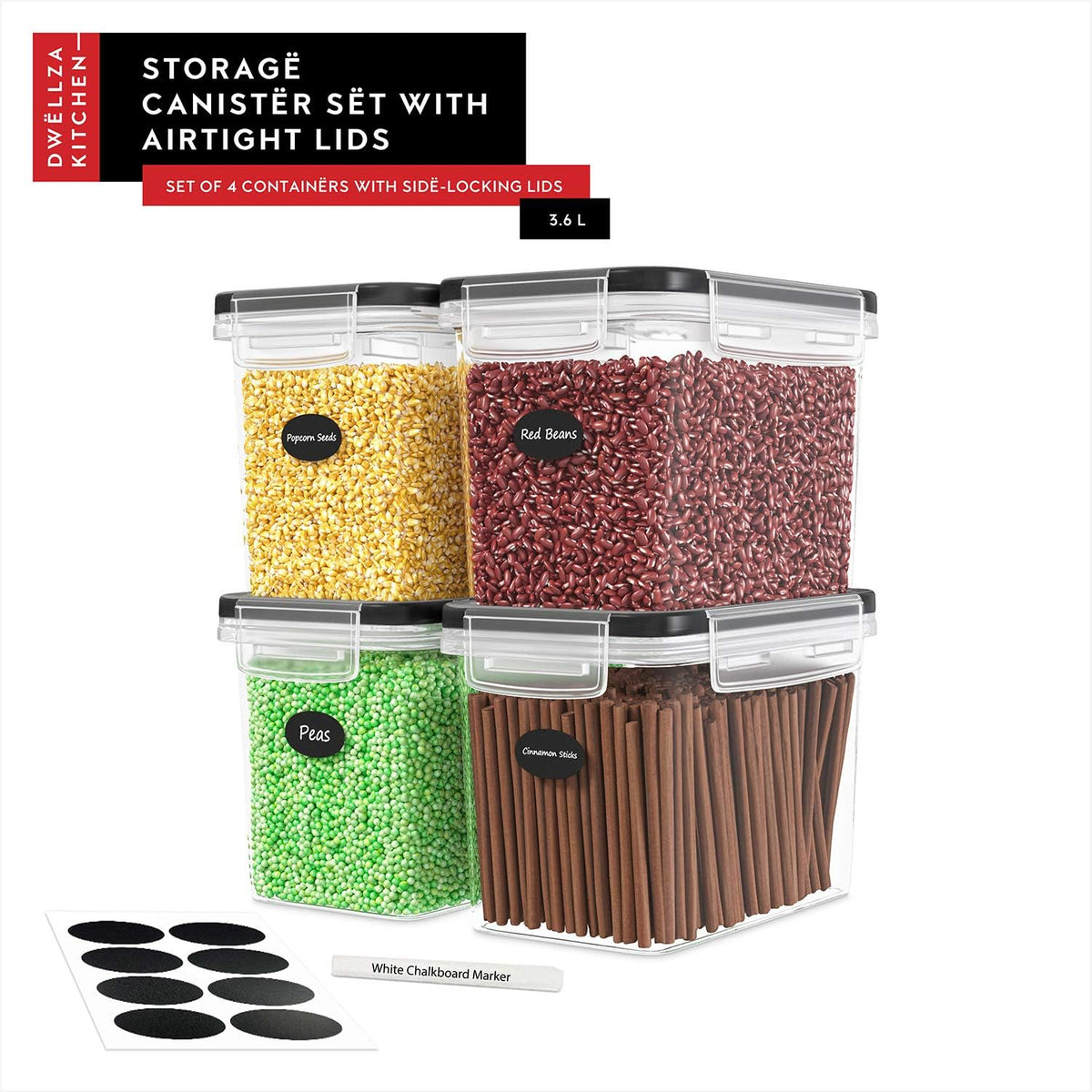 Extra Large Flour and Sugar Storage Containers 6.5L/220 Fl. oz; Set of 2 Plastic Bulk Airtight Food Storage Rice Containers With Lids - Kitchen Pantry Organizer and Storage Canisters, Marker & Labels