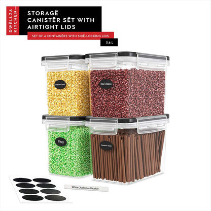 Extra Large Flour and Sugar Storage Containers 6.5L/220 Fl. oz; Set of 2 Plastic Bulk Airtight Food Storage Rice Containers With Lids - Kitchen Pantry Organizer and Storage Canisters, Marker & Labels