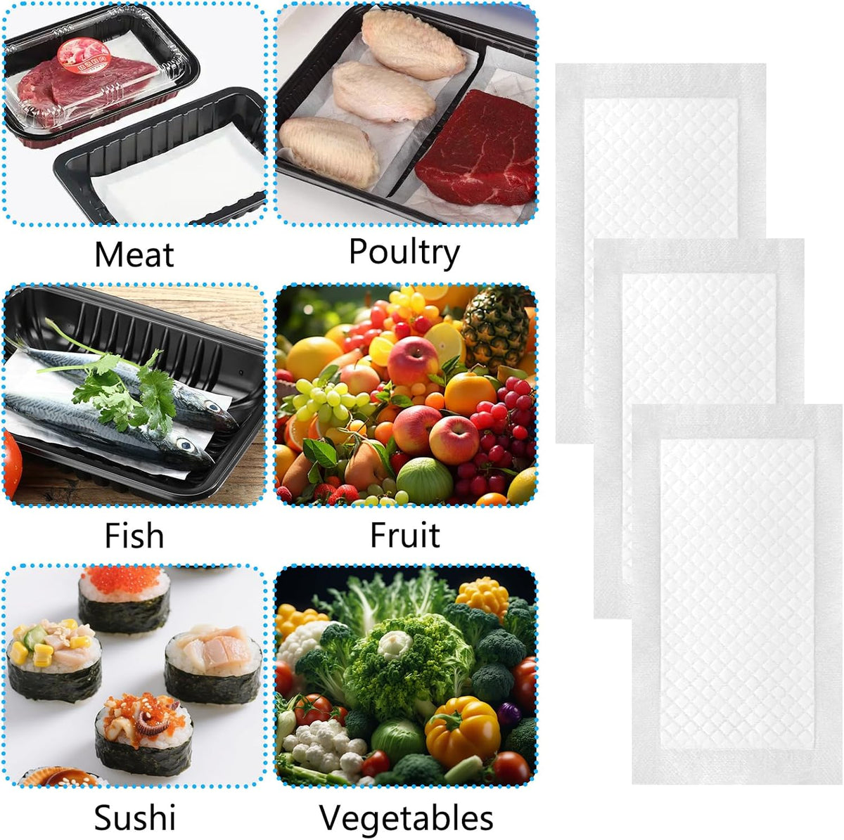 250 Pcs Meat Absorbent Pads 4x7 inch, White Meat Soaker Pads for Vacuum Sealer Bags, Absorbant Soaking Pads for Kitchen and Shop