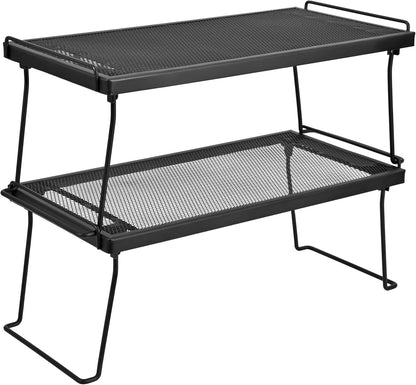 Stackable Cabinet Shelf Organizer, Set of 2 Metal Shelves (Black)
