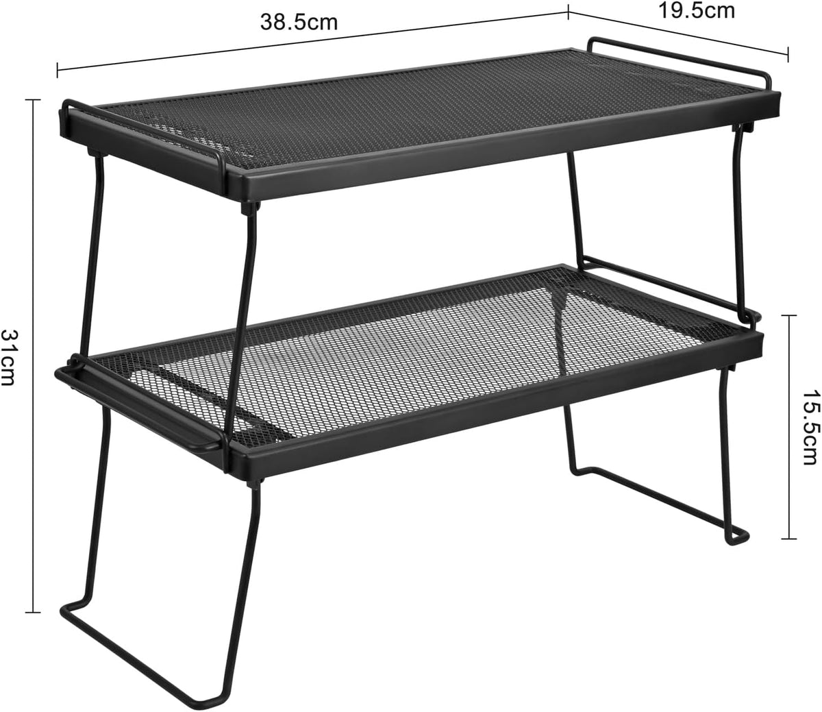 Stackable Cabinet Shelf Organizer, Set of 2 Metal Shelves (Black)