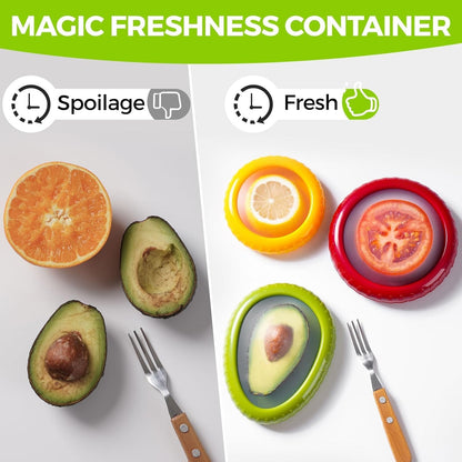 Anti-Oxidation Silicone Fruit and Vegetable Storage Box, Fresh Stretch Pod, Set of 4 Reusable Storage Containers for fridge | Avocado Saver, Tomato, Apple, Onion Holder, Fridge pods