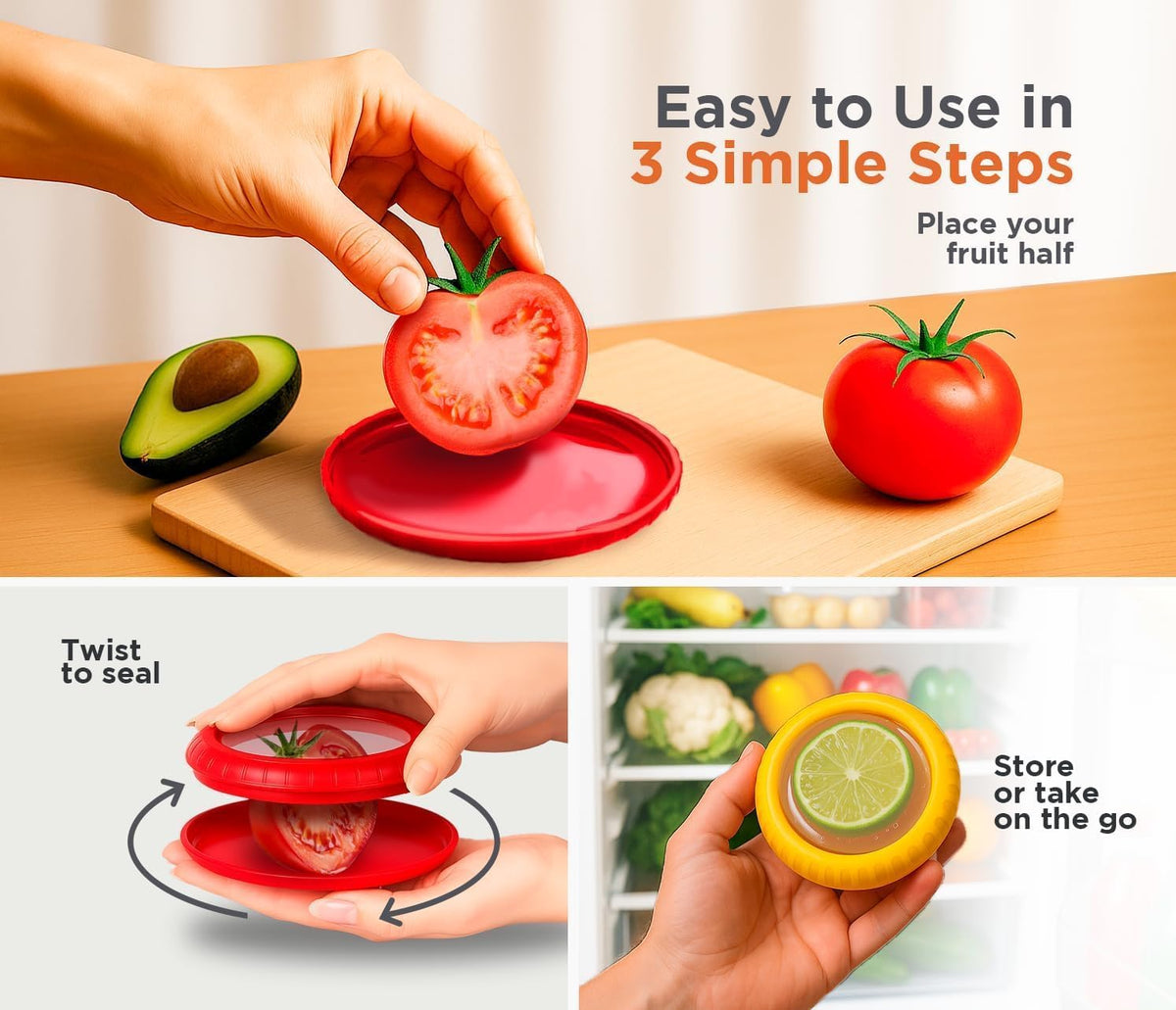 Anti-Oxidation Silicone Fruit and Vegetable Storage Box, Fresh Stretch Pod, Set of 4 Reusable Storage Containers for fridge | Avocado Saver, Tomato, Apple, Onion Holder, Fridge pods