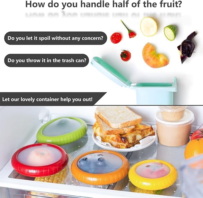 Anti-Oxidation Silicone Fruit and Vegetable Storage Box, Fresh Stretch Pod, Set of 4 Reusable Storage Containers for fridge | Avocado Saver, Tomato, Apple, Onion Holder, Fridge pods