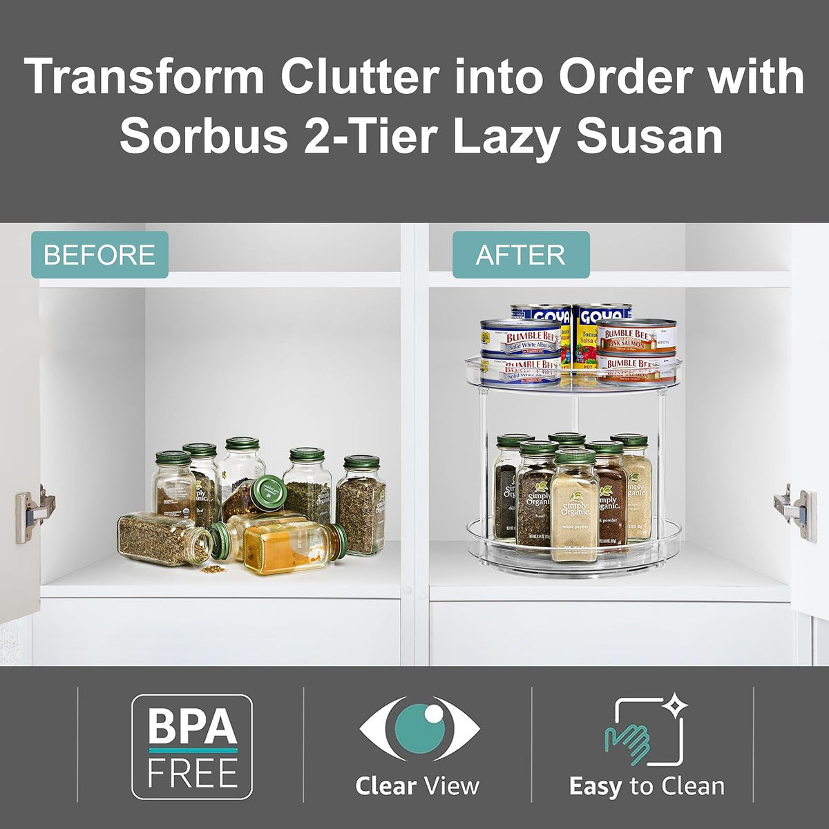 Lazy Susan Organizer, Clear Turntable Organizer (Tall)