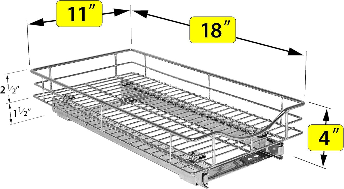 ® Pull Out Cabinet Organizer, 14" x 21" Slide Out Cabinet Organizer Pull Out Drawer – Pull Out Shelves for Kitchen Cabinets – Under Sink Organizers - Lifetime Ltd. Warranty, Chrome