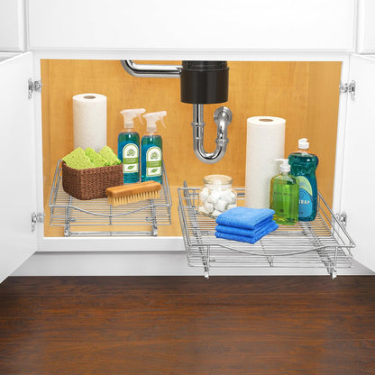 ® Pull Out Cabinet Organizer, 14" x 21" Slide Out Cabinet Organizer Pull Out Drawer – Pull Out Shelves for Kitchen Cabinets – Under Sink Organizers - Lifetime Ltd. Warranty, Chrome