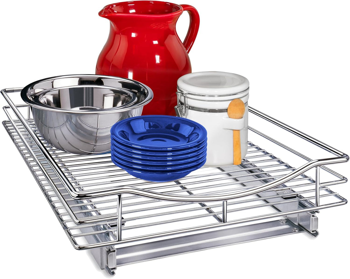 ® Pull Out Cabinet Organizer, 14" x 21" Slide Out Cabinet Organizer Pull Out Drawer – Pull Out Shelves for Kitchen Cabinets – Under Sink Organizers - Lifetime Ltd. Warranty, Chrome