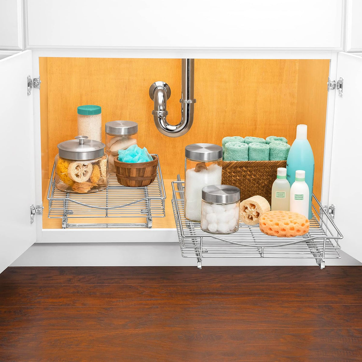 ® Pull Out Cabinet Organizer, 14" x 21" Slide Out Cabinet Organizer Pull Out Drawer – Pull Out Shelves for Kitchen Cabinets – Under Sink Organizers - Lifetime Ltd. Warranty, Chrome