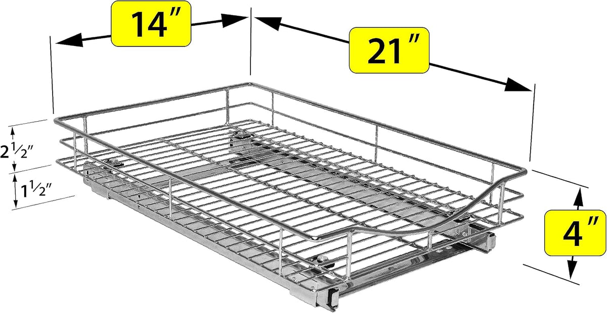 ® Pull Out Cabinet Organizer, 14" x 21" Slide Out Cabinet Organizer Pull Out Drawer – Pull Out Shelves for Kitchen Cabinets – Under Sink Organizers - Lifetime Ltd. Warranty, Chrome