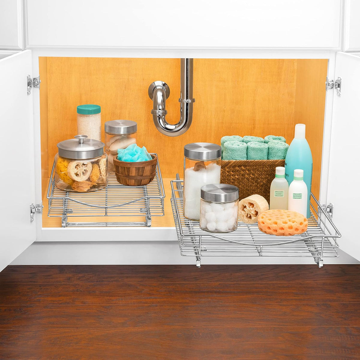 ® Pull Out Cabinet Organizer, 14" x 21" Slide Out Cabinet Organizer Pull Out Drawer – Pull Out Shelves for Kitchen Cabinets – Under Sink Organizers - Lifetime Ltd. Warranty, Chrome