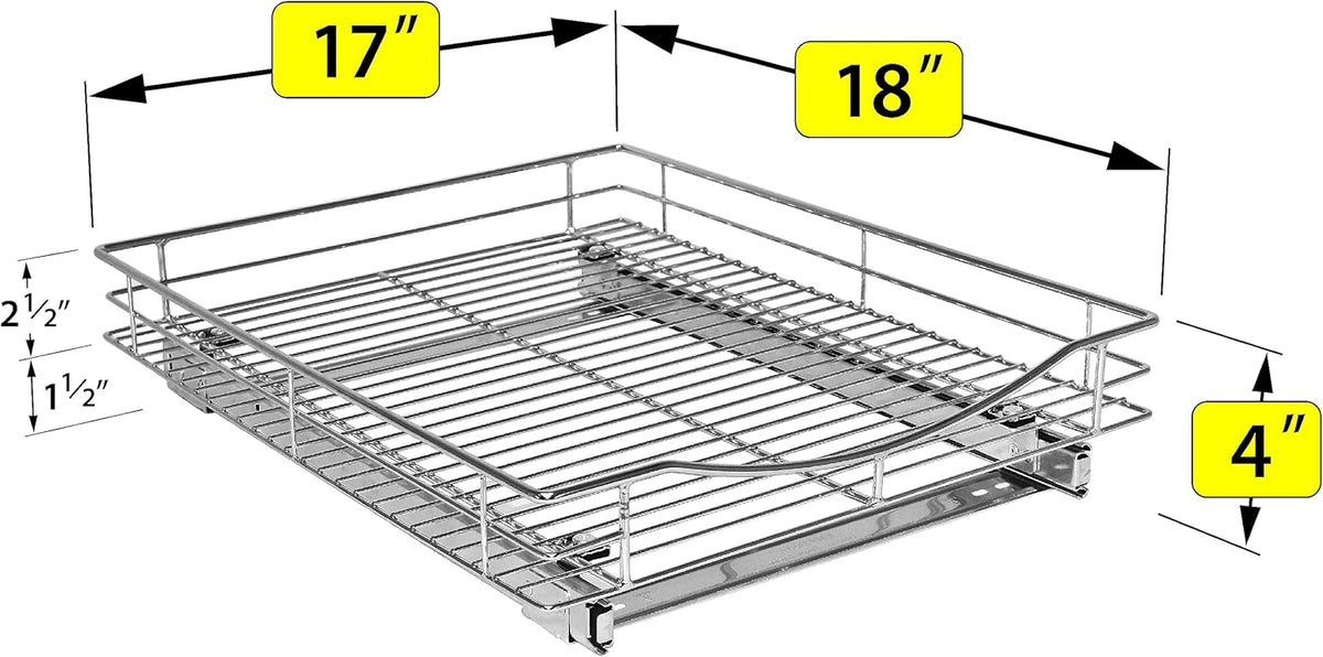 ® Pull Out Cabinet Organizer, 14" x 21" Slide Out Cabinet Organizer Pull Out Drawer – Pull Out Shelves for Kitchen Cabinets – Under Sink Organizers - Lifetime Ltd. Warranty, Chrome