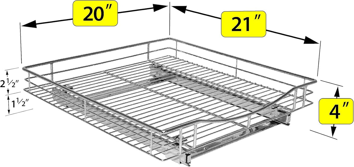 ® Pull Out Cabinet Organizer, 14" x 21" Slide Out Cabinet Organizer Pull Out Drawer – Pull Out Shelves for Kitchen Cabinets – Under Sink Organizers - Lifetime Ltd. Warranty, Chrome