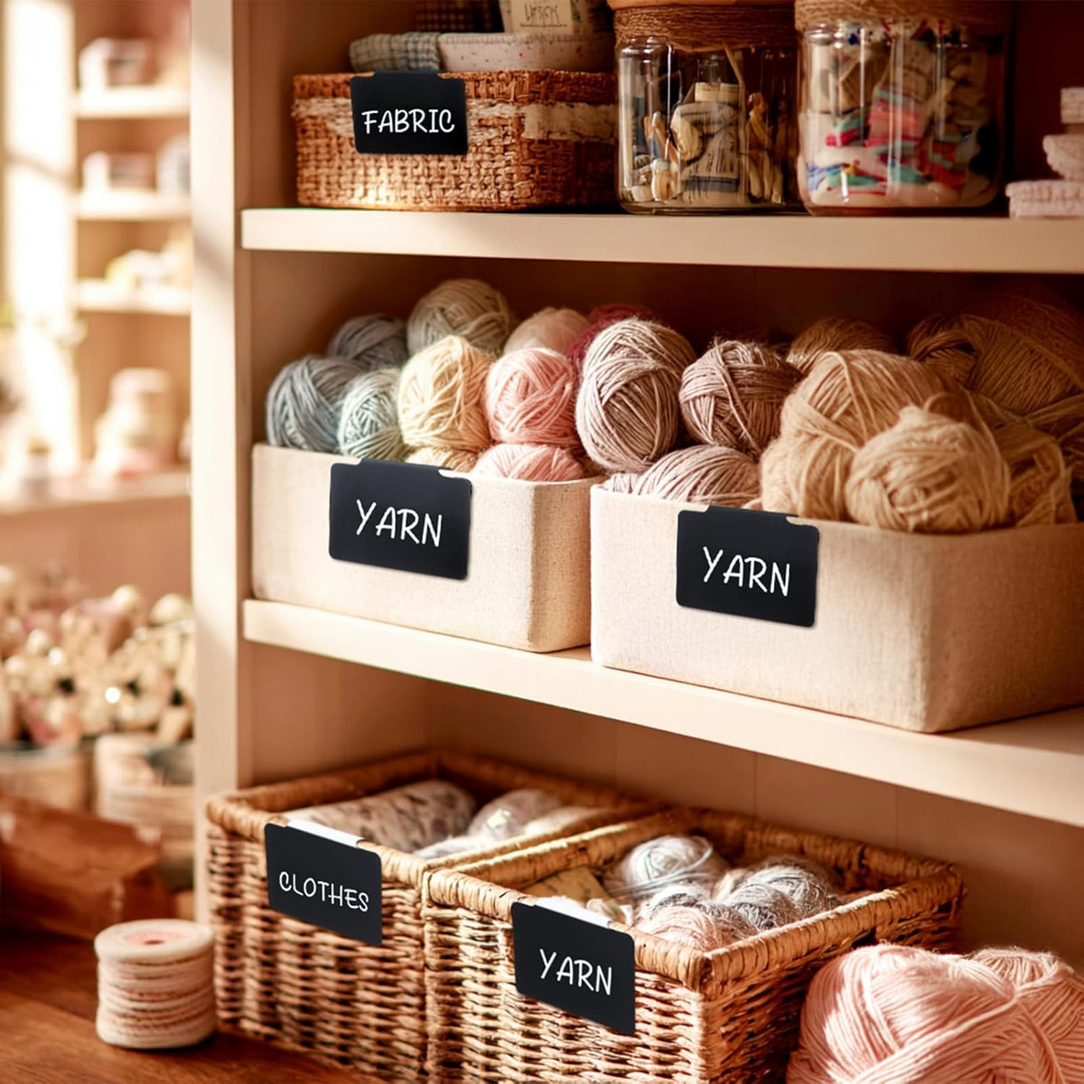 12pcs Black Basket Labels Removable PVC Labels | Clip On for Storage Bins, Removable PVC Labels for Baskets with Holders, 3.5x2.7 Inches