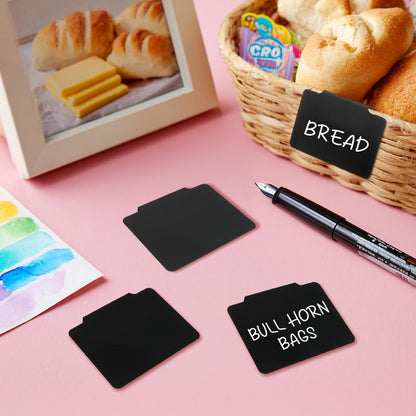 12pcs Black Basket Labels Removable PVC Labels | Clip On for Storage Bins, Removable PVC Labels for Baskets with Holders, 3.5x2.7 Inches