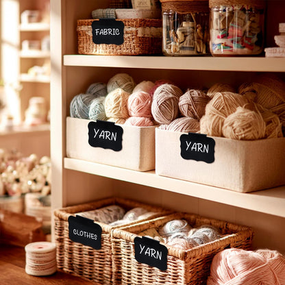 12pcs Black Basket Labels Removable PVC Labels | Clip On for Storage Bins, Removable PVC Labels for Baskets with Holders, 3.5x2.7 Inches