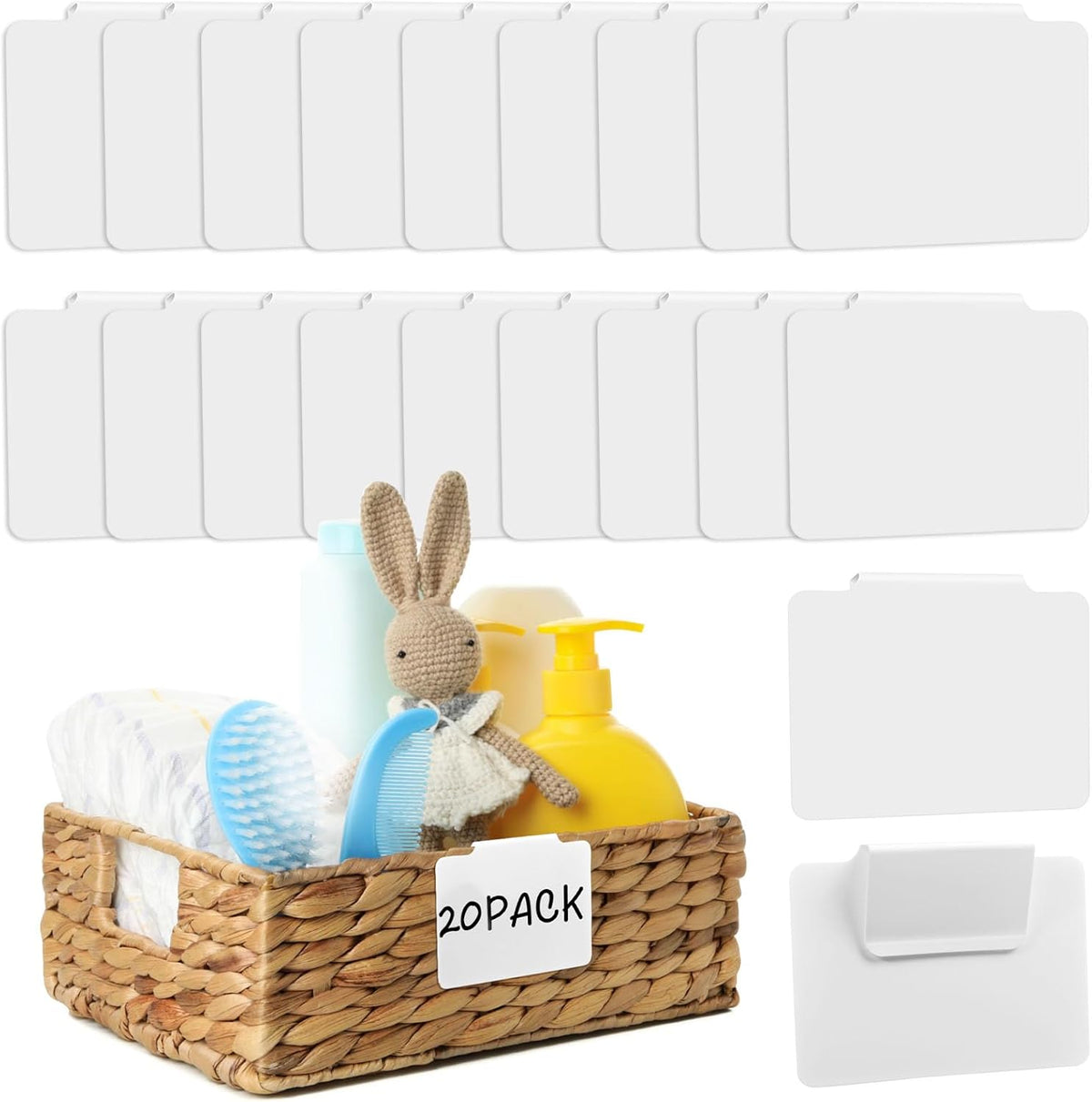 12pcs Black Basket Labels Removable PVC Labels | Clip On for Storage Bins, Removable PVC Labels for Baskets with Holders, 3.5x2.7 Inches