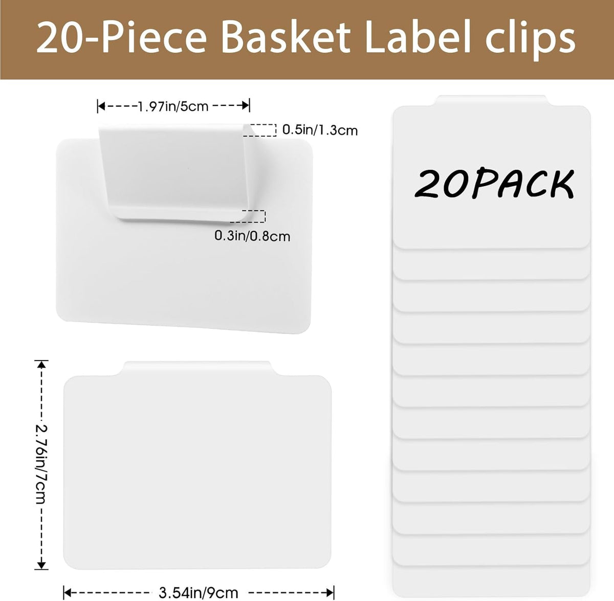 12pcs Black Basket Labels Removable PVC Labels | Clip On for Storage Bins, Removable PVC Labels for Baskets with Holders, 3.5x2.7 Inches