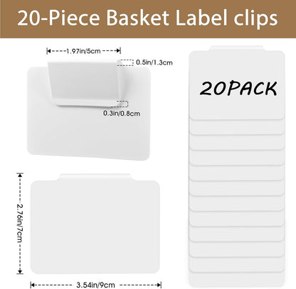 12pcs Black Basket Labels Removable PVC Labels | Clip On for Storage Bins, Removable PVC Labels for Baskets with Holders, 3.5x2.7 Inches