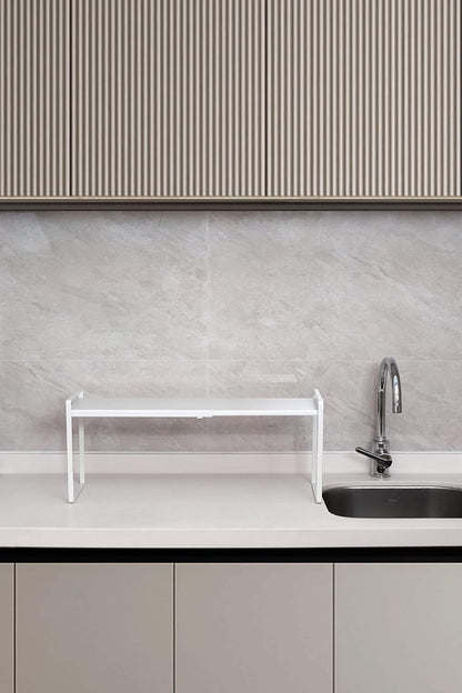 Expandable Shelf for Cabinets, Cabinet Shelf Riser, 12" White