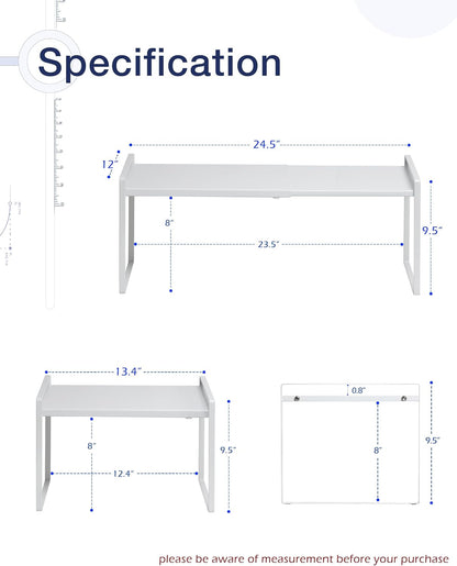 Expandable Shelf for Cabinets, Cabinet Shelf Riser, 12" White