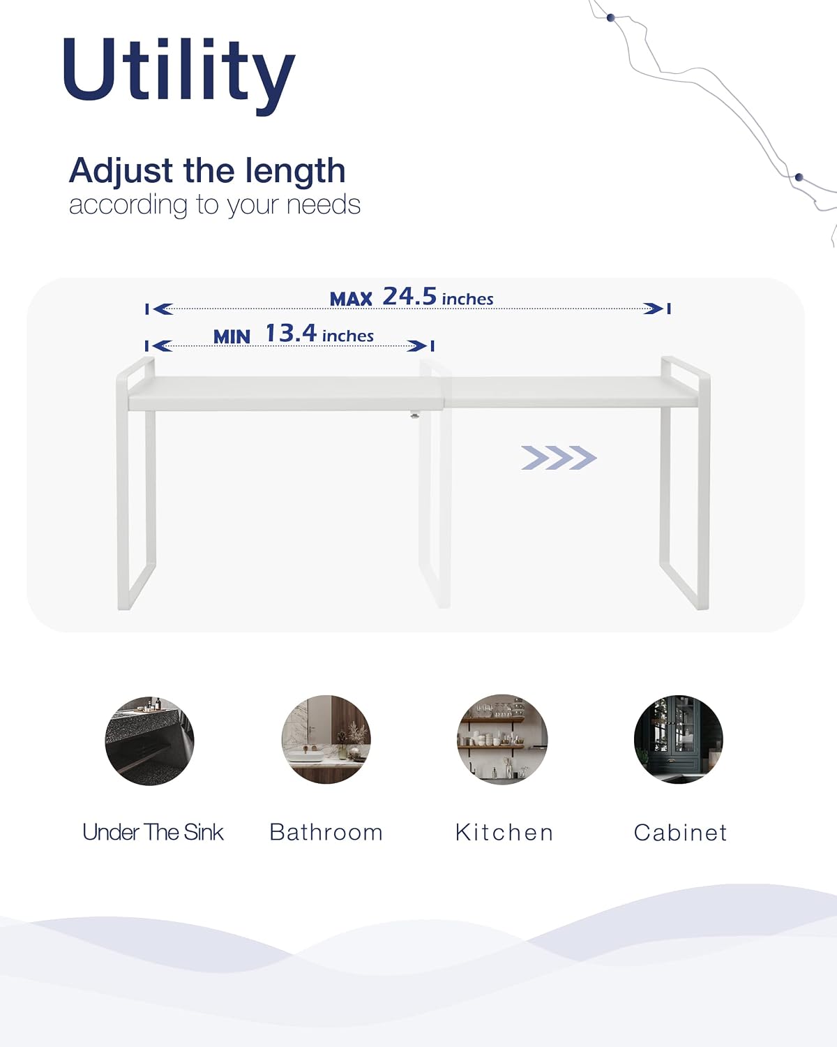 Expandable Shelf for Cabinets, Cabinet Shelf Riser, 12" White