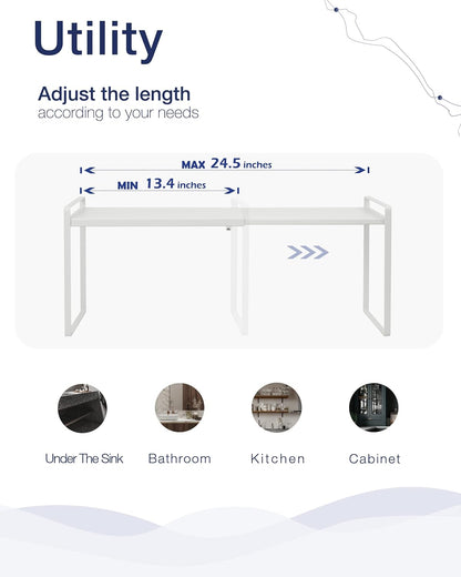 Expandable Shelf for Cabinets, Cabinet Shelf Riser, 12" White