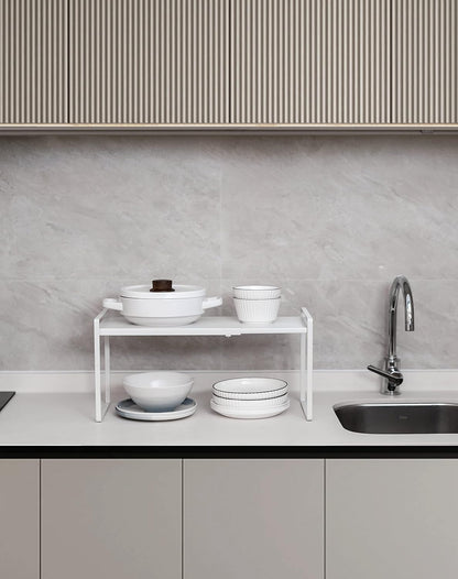 Expandable Shelf for Cabinets, Cabinet Shelf Riser, 12" White