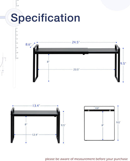 Expandable Shelf for Cabinets, Cabinet Shelf Riser, 12" White