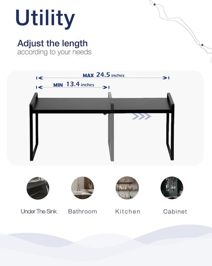 Expandable Shelf for Cabinets, Cabinet Shelf Riser, 12" White