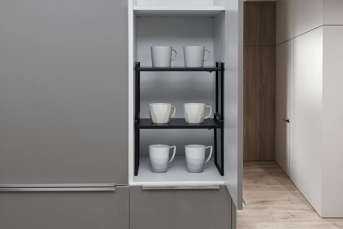 Expandable Shelf for Cabinets, Cabinet Shelf Riser, 12" White