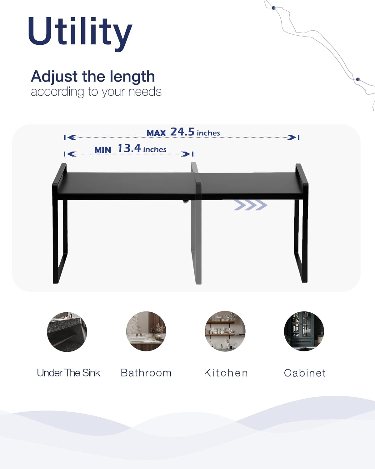 Expandable Shelf for Cabinets, Cabinet Shelf Riser, 12" White