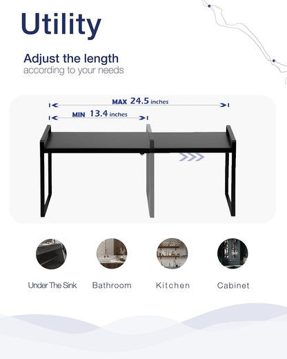 Expandable Shelf for Cabinets, Cabinet Shelf Riser, 12" White