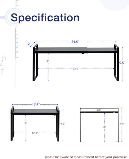 Expandable Shelf for Cabinets, Cabinet Shelf Riser, 12" White
