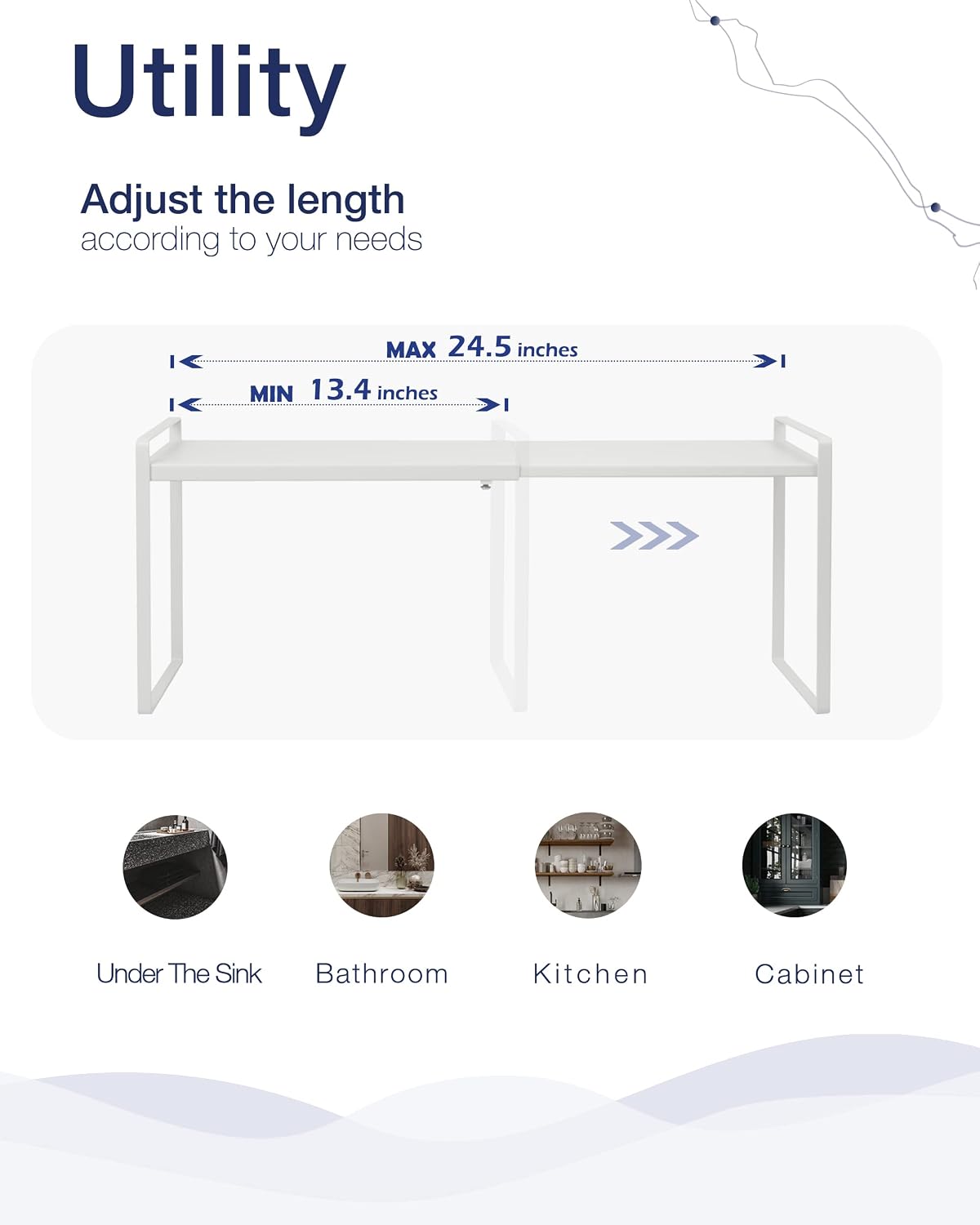 Expandable Shelf for Cabinets, Cabinet Shelf Riser, 12" White