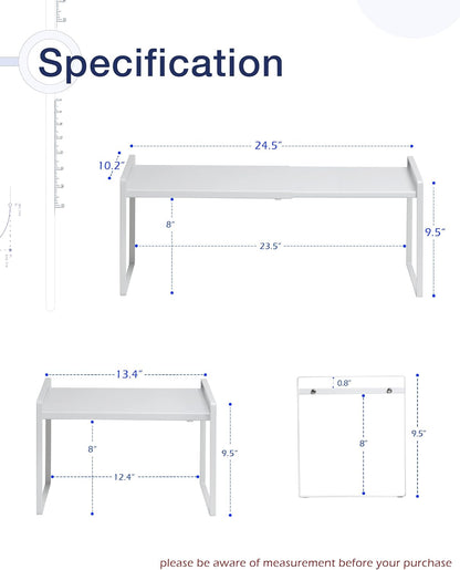 Expandable Shelf for Cabinets, Cabinet Shelf Riser, 12" White