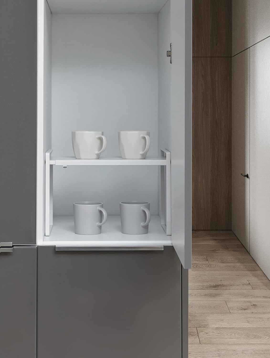 Expandable Shelf for Cabinets, Cabinet Shelf Riser, 12" White