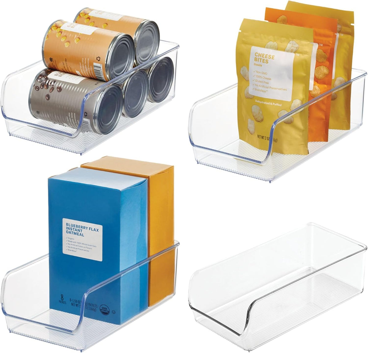 Linus Collection Organizer Bin, Set of 2, 5.25" x 11" x 3.5" | Recycled Plastic, Freezer and Refrigerator, Clear